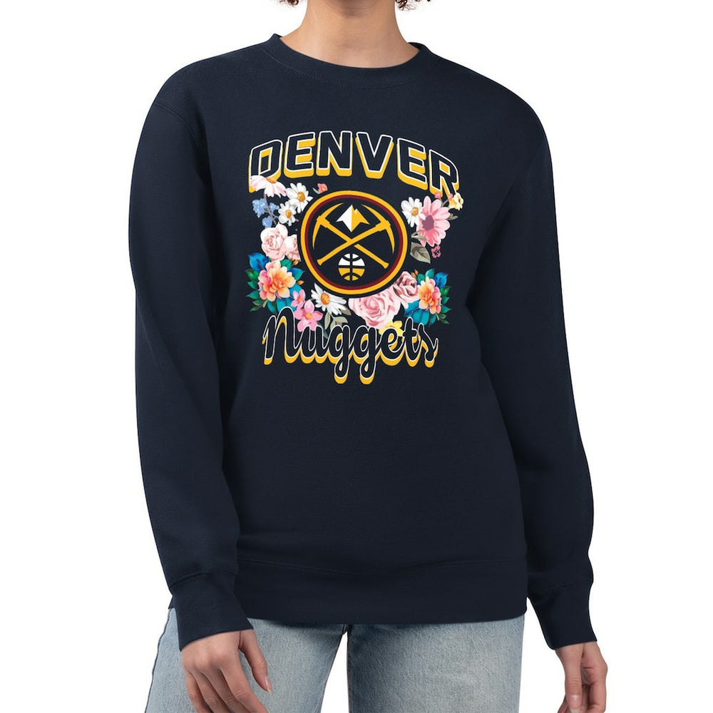 Denver Nuggets G-III 4Her by Carl Banks Women's Flowers Team Logo Graphic Fleece Crewneck Pullover Sweatshirt Navy - NBA