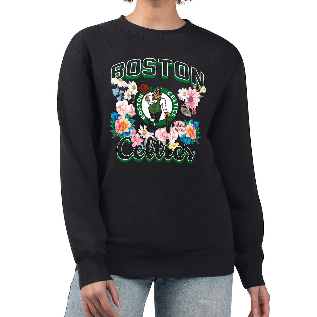 Boston Celtics G-III 4Her by Carl Banks Women's Flowers Team Logo Graphic Fleece Crewneck Pullover Sweatshirt Black - NBA