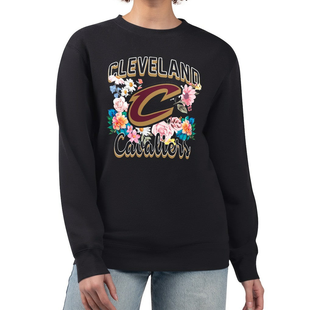Cleveland Cavaliers G-III 4Her by Carl Banks Women's Flowers Team Logo Graphic Fleece Crewneck Pullover Sweatshirt Black - NBA