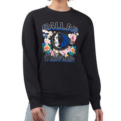 Dallas Mavericks G-III 4Her by Carl Banks Women's Flowers Team Logo Graphic Fleece Crewneck Pullover Sweatshirt Black - NBA