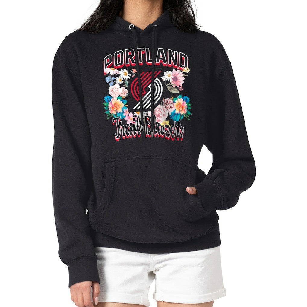 Portland Trail Blazers G-III 4Her by Carl Banks Women's Flowers Team Logo Graphic Fleece Pullover Hoodie Black - NBA