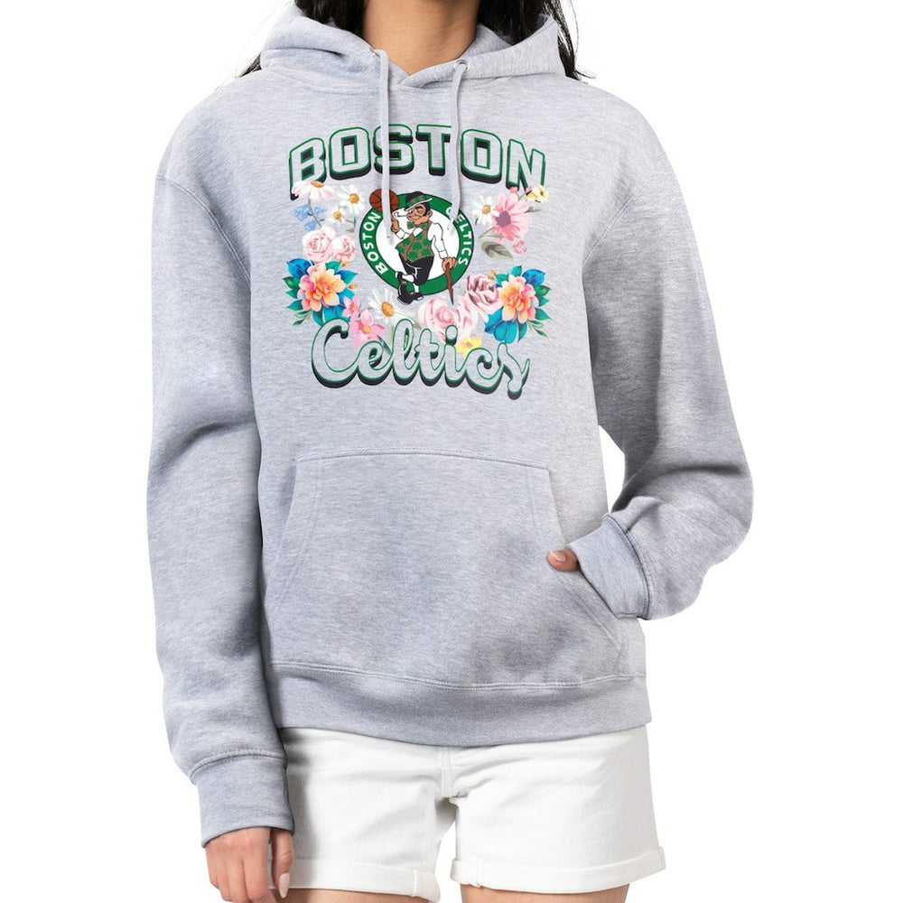 Boston Celtics G-III 4Her by Carl Banks Women's Flowers Team Logo Graphic Fleece Pullover Hoodie Heather Gray - NBA
