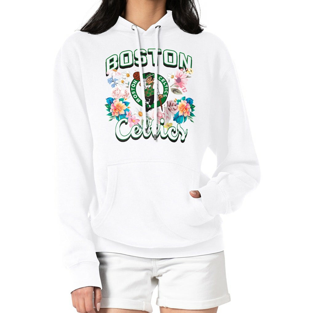 Boston Celtics G-III 4Her by Carl Banks Women's Flowers Team Logo Graphic Fleece Pullover Hoodie White - NBA