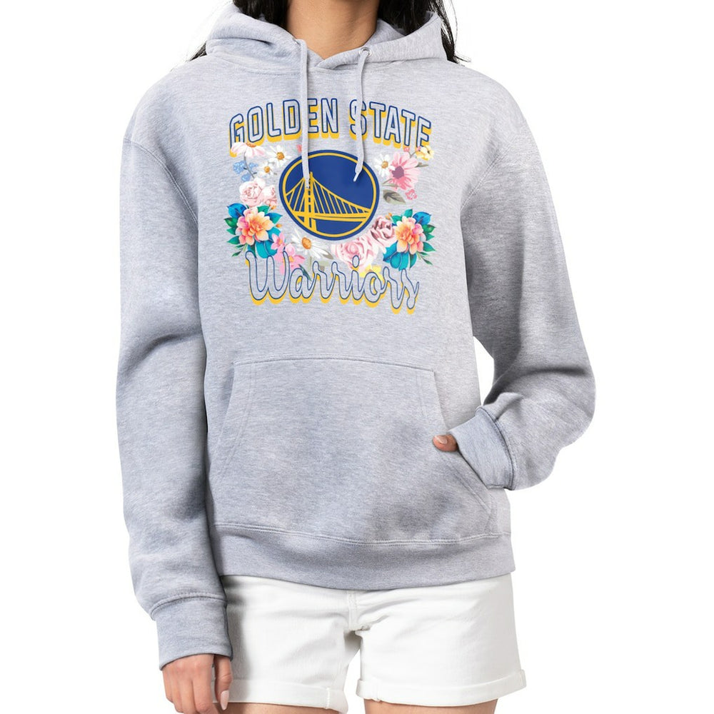 Golden State Warriors G-III 4Her by Carl Banks Women's Flowers Team Logo Graphic Fleece Pullover Hoodie Heather Gray - NBA