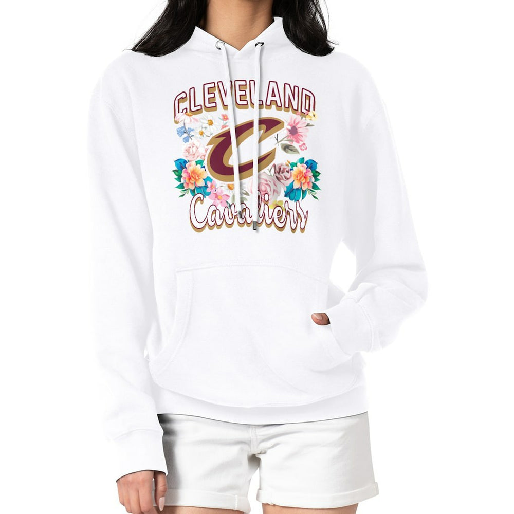 Cleveland Cavaliers G-III 4Her by Carl Banks Women's Flowers Team Logo Graphic Fleece Pullover Hoodie White - NBA
