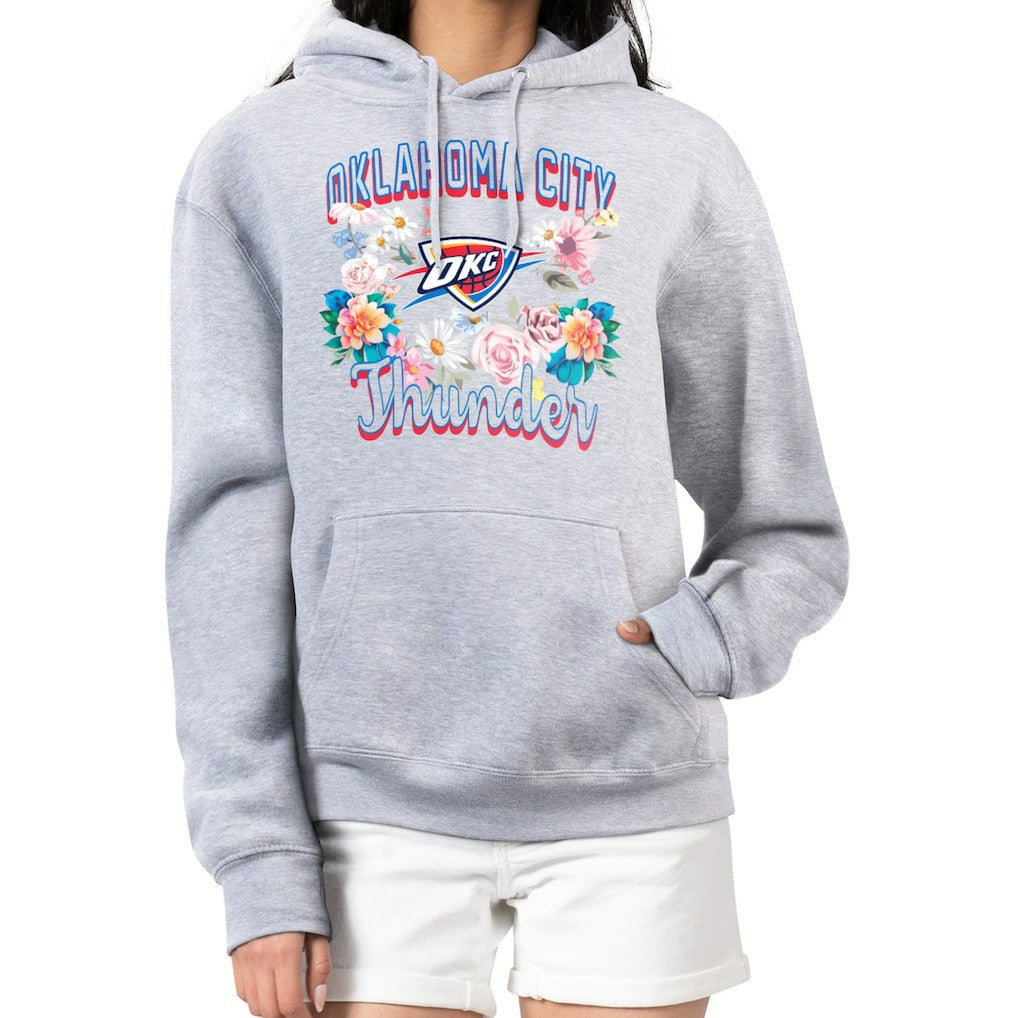 Oklahoma City Thunder G-III 4Her by Carl Banks Women's Flowers Team Logo Graphic Fleece Pullover Hoodie Heather Gray - NBA