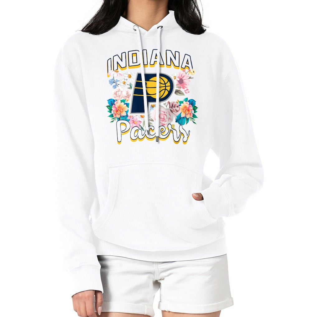 Indiana Pacers G-III 4Her by Carl Banks Women's Flowers Team Logo Graphic Fleece Pullover Hoodie White - NBA