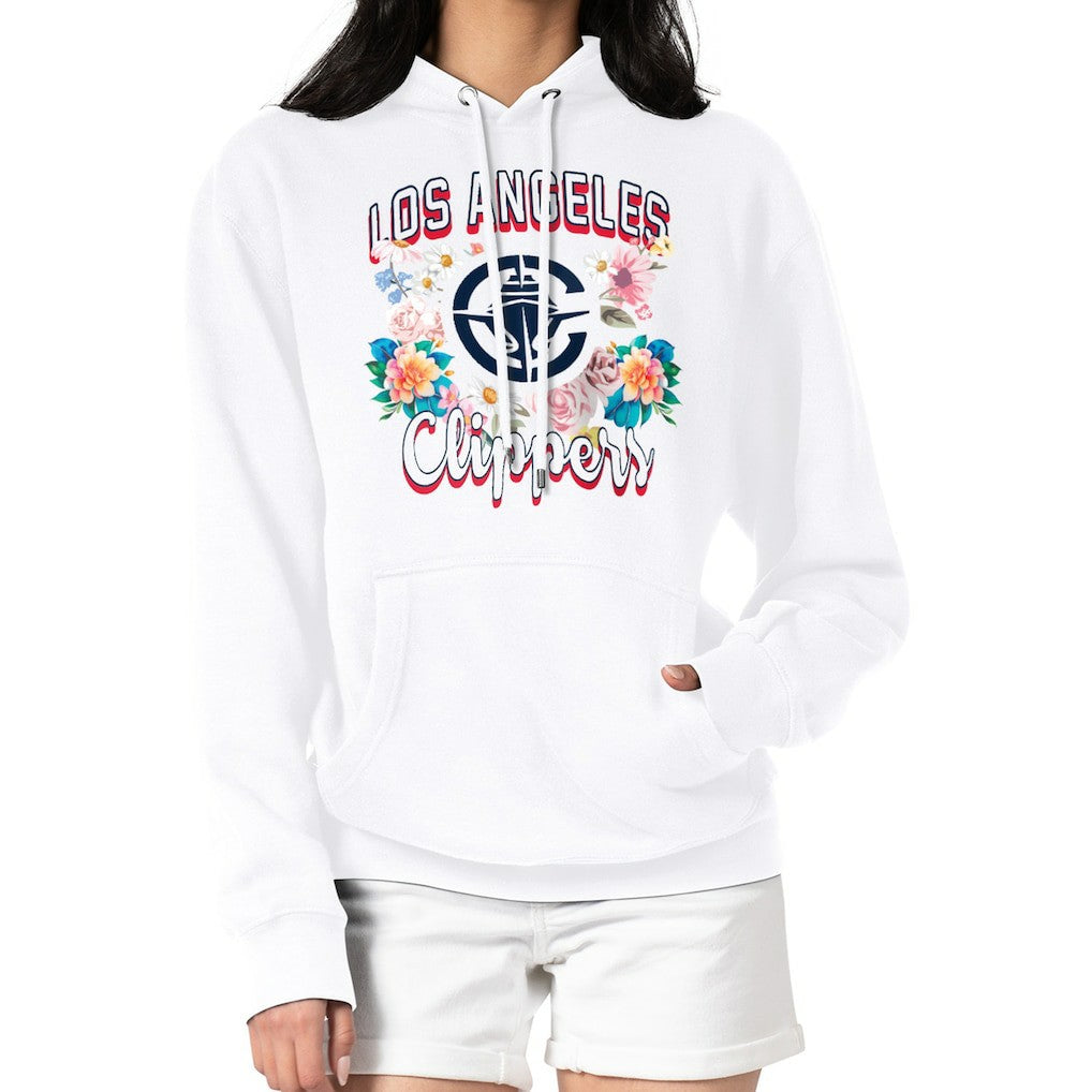LA Clippers G-III 4Her by Carl Banks Women's Flowers Team Logo Graphic Fleece Pullover Hoodie White - NBA