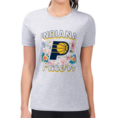 Indiana Pacers G-III 4Her by Carl Banks Women's Super-Slim Fit Lightweight Flowers Team Logo Graphic T-Shirt Heather Gray - NBA