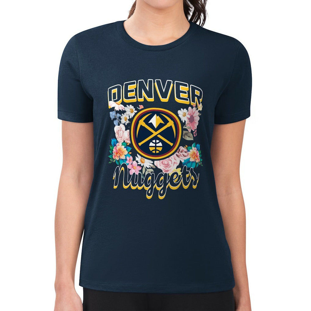 Denver Nuggets G-III 4Her by Carl Banks Women's Super-Slim Fit Lightweight Flowers Team Logo Graphic T-Shirt Navy - NBA