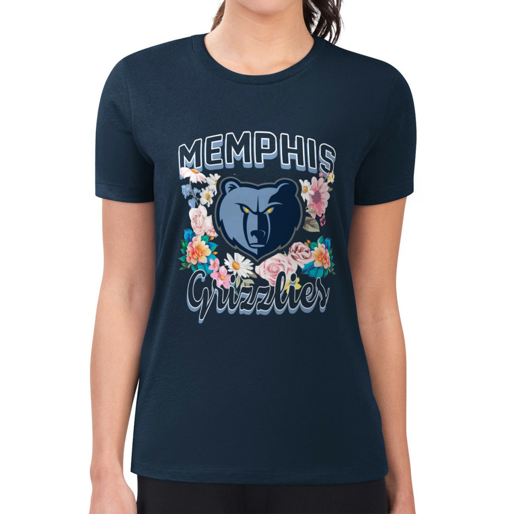Memphis Grizzlies G-III 4Her by Carl Banks Women's Super-Slim Fit Lightweight Flowers Team Logo Graphic T-Shirt Navy - NBA