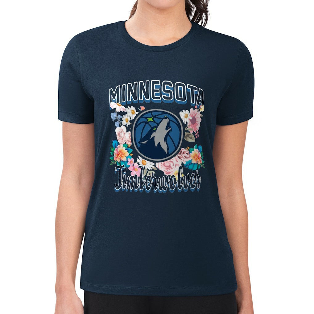 Minnesota Timberwolves G-III 4Her by Carl Banks Women's Super-Slim Fit Lightweight Flowers Team Logo Graphic T-Shirt Navy - NBA