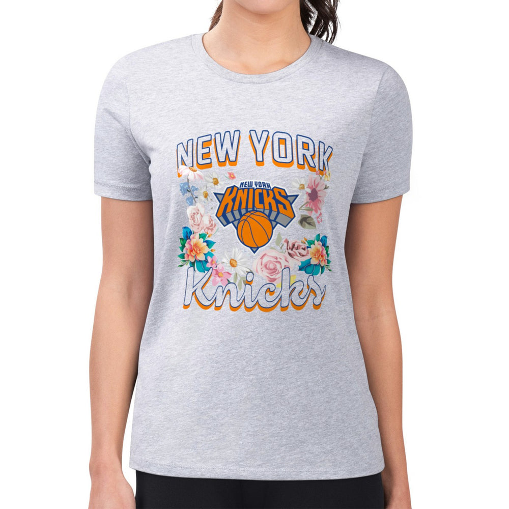 New York Knicks G-III 4Her by Carl Banks Women's Super-Slim Fit Lightweight Flowers Team Logo Graphic T-Shirt Heather Gray - NBA