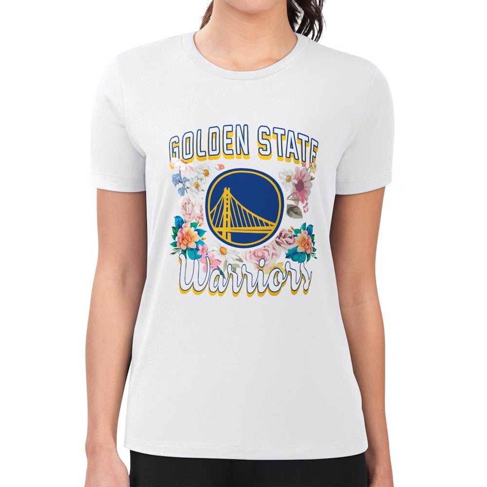 Golden State Warriors G-III 4Her by Carl Banks Women's Super-Slim Fit Lightweight Flowers Team Logo Graphic T-Shirt White - NBA