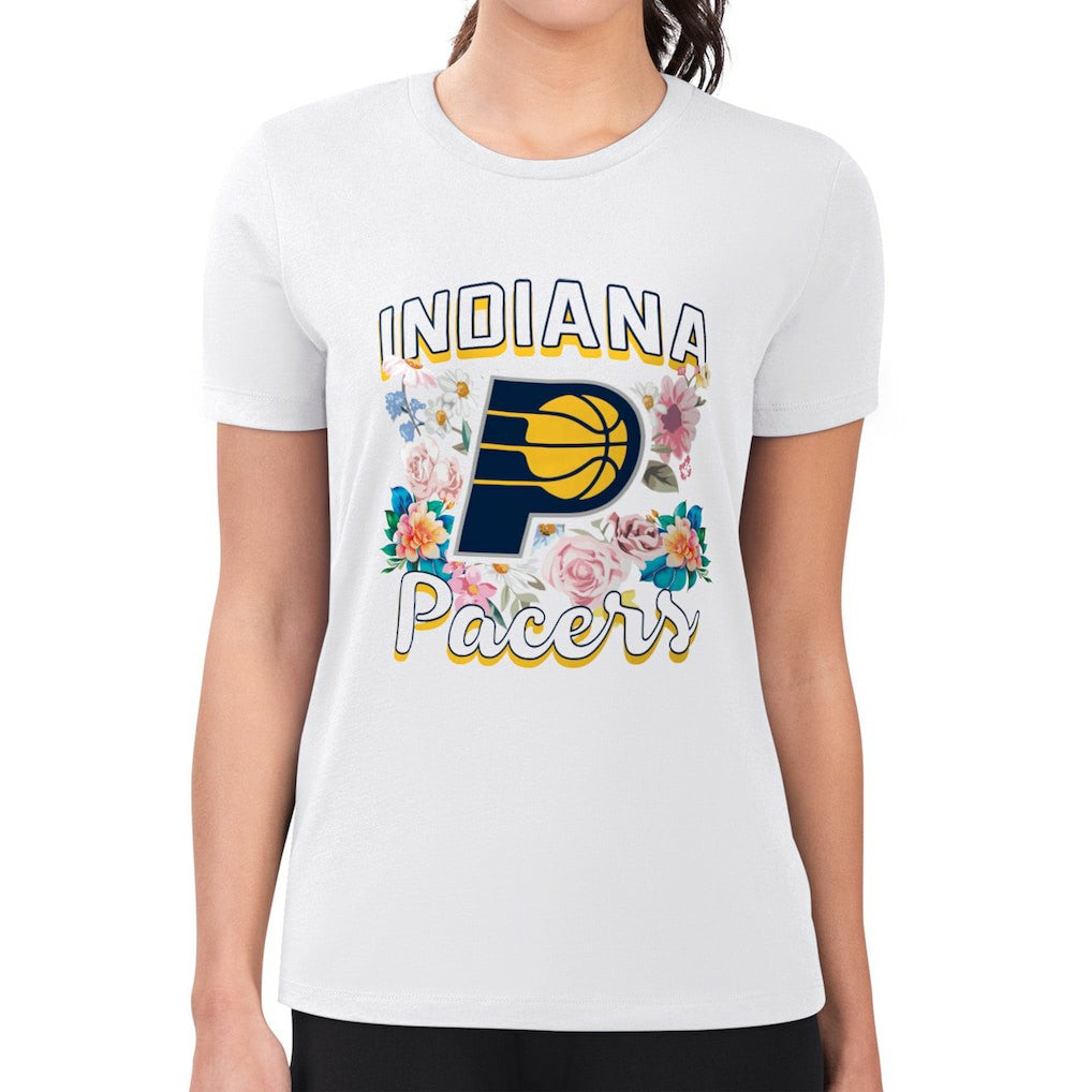 Indiana Pacers G-III 4Her by Carl Banks Women's Super-Slim Fit Lightweight Flowers Team Logo Graphic T-Shirt White - NBA