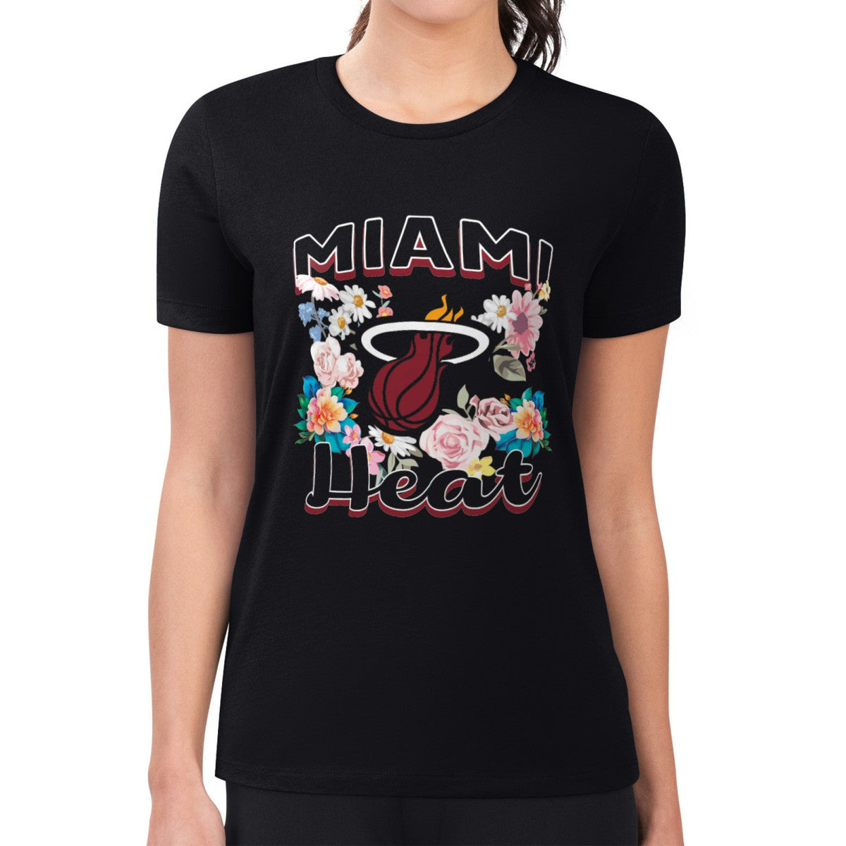 Miami Heat G-III 4Her by Carl Banks Women's Super-Slim Fit Lightweight Flowers Team Logo Graphic T-Shirt Black - NBA