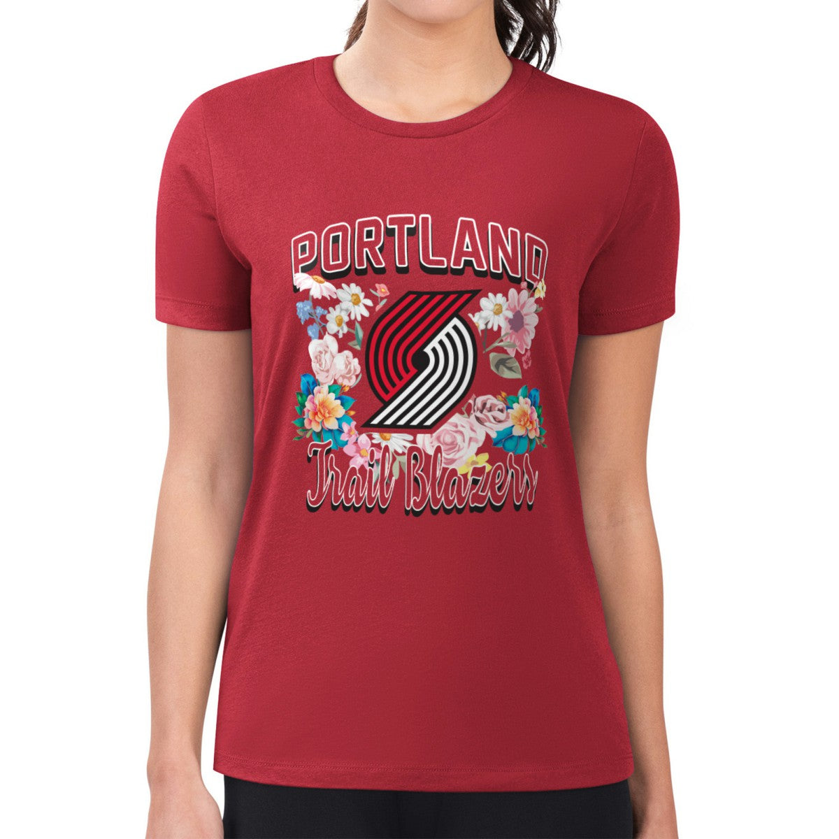 Portland Trail Blazers G-III 4Her by Carl Banks Women's Super-Slim Fit Lightweight Flowers Team Logo Graphic T-Shirt Red - NBA