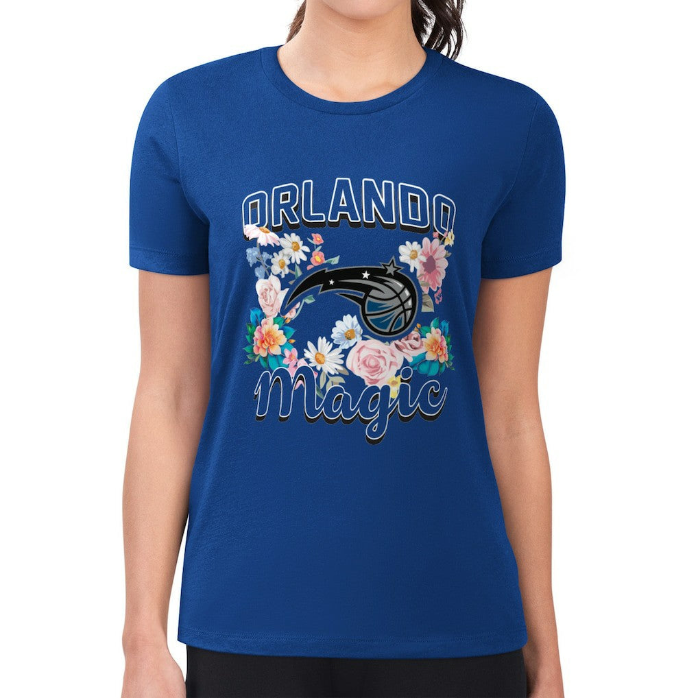 Orlando Magic G-III 4Her by Carl Banks Women's Super-Slim Fit Lightweight Flowers Team Logo Graphic T-Shirt Blue - NBA
