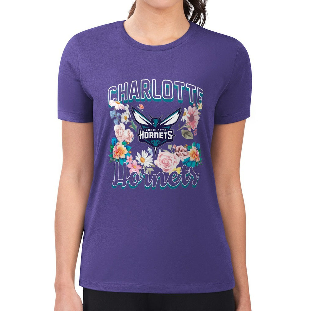 Charlotte Hornets G-III 4Her by Carl Banks Women's Super-Slim Fit Lightweight Flowers Team Logo Graphic T-Shirt Purple - NBA