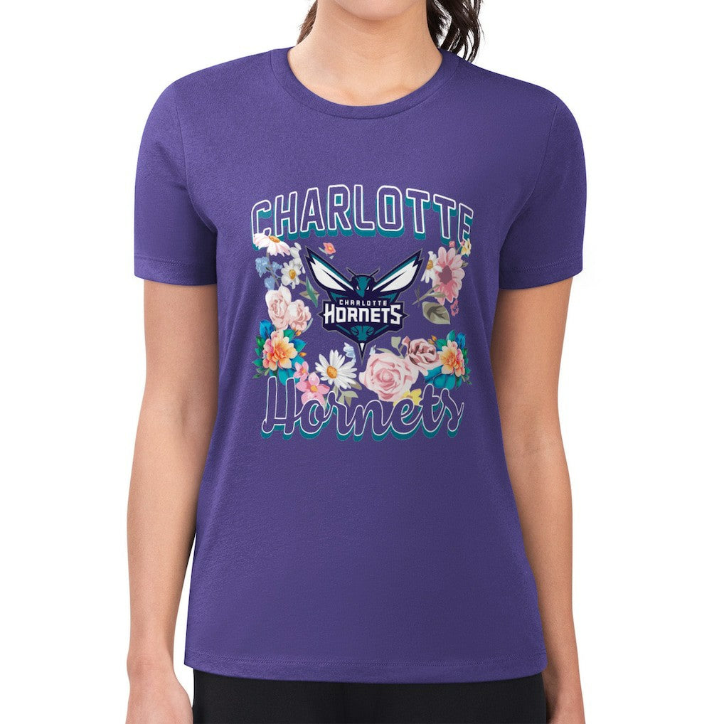 Charlotte Hornets G-III 4Her by Carl Banks Women's Super-Slim Fit Lightweight Flowers Team Logo Graphic T-Shirt Purple - NBA