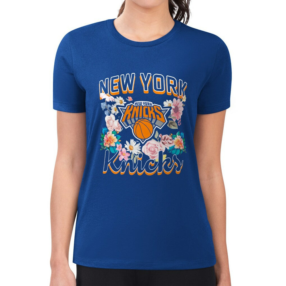 New York Knicks G-III 4Her by Carl Banks Women's Super-Slim Fit Lightweight Flowers Team Logo Graphic T-Shirt Blue - NBA
