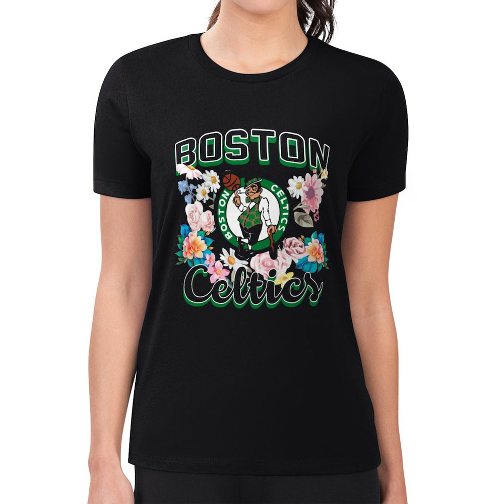 Boston Celtics G-III 4Her by Carl Banks Women's Super-Slim Fit Lightweight Flowers Team Logo Graphic T-Shirt Black - NBA