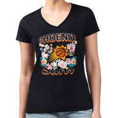 Phoenix Suns G-III 4Her by Carl Banks Women's Super-Slim Fit Lightweight Flowers Team Logo Graphic V-Neck T-Shirt Black - NBA