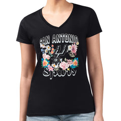 San Antonio Spurs G-III 4Her by Carl Banks Women's Super-Slim Fit Lightweight Flowers Team Logo Graphic V-Neck T-Shirt Black - NBA