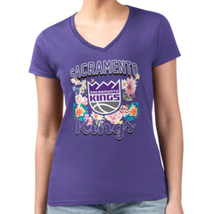 Sacramento Kings G-III 4Her by Carl Banks Women's Super-Slim Fit Lightweight Flowers Team Logo Graphic V-Neck T-Shirt Purple - NBA