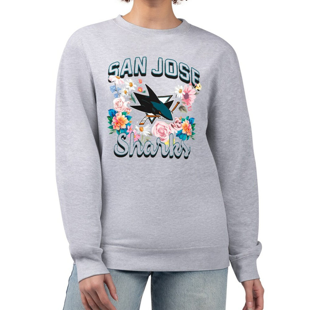 San Jose Sharks G-III 4Her by Carl Banks Women's Flower Logo Pullover Sweatshirt - Heather Gray - NHL