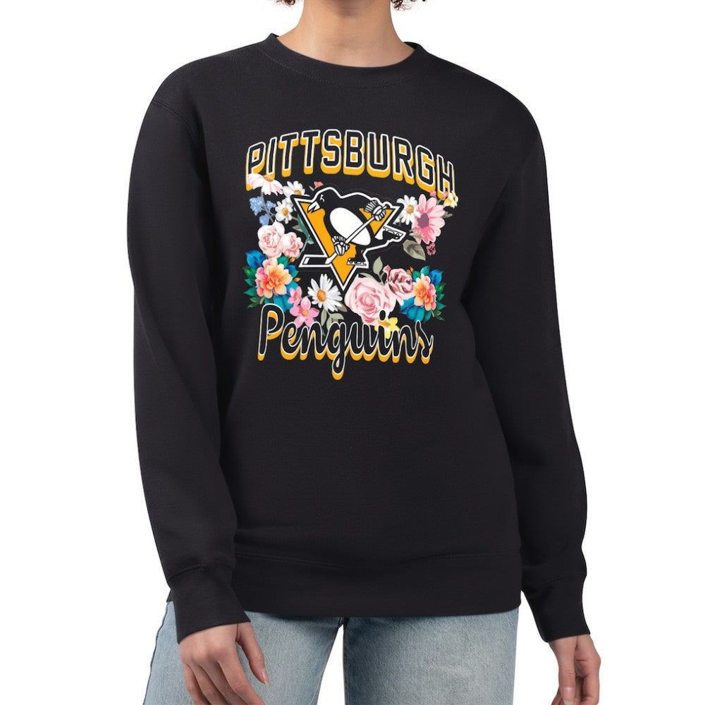 Pittsburgh Penguins G-III 4Her by Carl Banks Women's Flower Logo Pullover Sweatshirt - Black - NHL