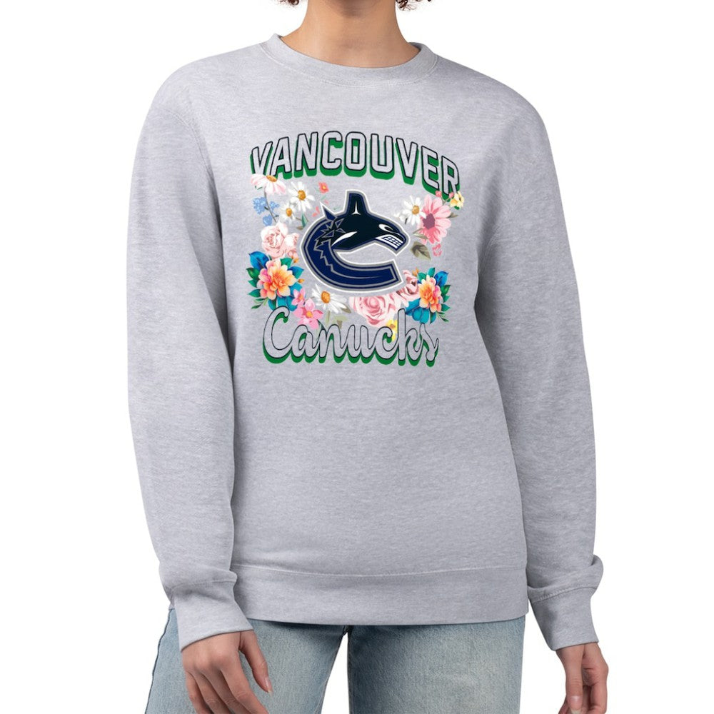 Vancouver Canucks G-III 4Her by Carl Banks Women's Flower Logo Pullover Sweatshirt - Heather Gray - NHL