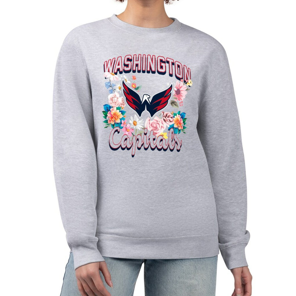 Washington Capitals G-III 4Her by Carl Banks Women's Flower Logo Pullover Sweatshirt - Heather Gray - NHL