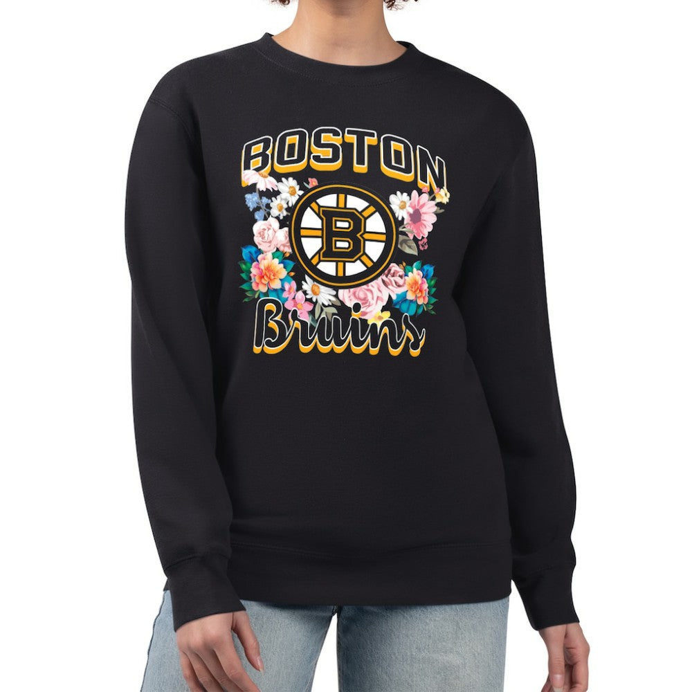 Boston Bruins G-III 4Her by Carl Banks Women's Flower Logo Pullover Sweatshirt - Black - NHL
