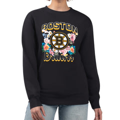 Boston Bruins G-III 4Her by Carl Banks Women's Flower Logo Pullover Sweatshirt - Black - NHL
