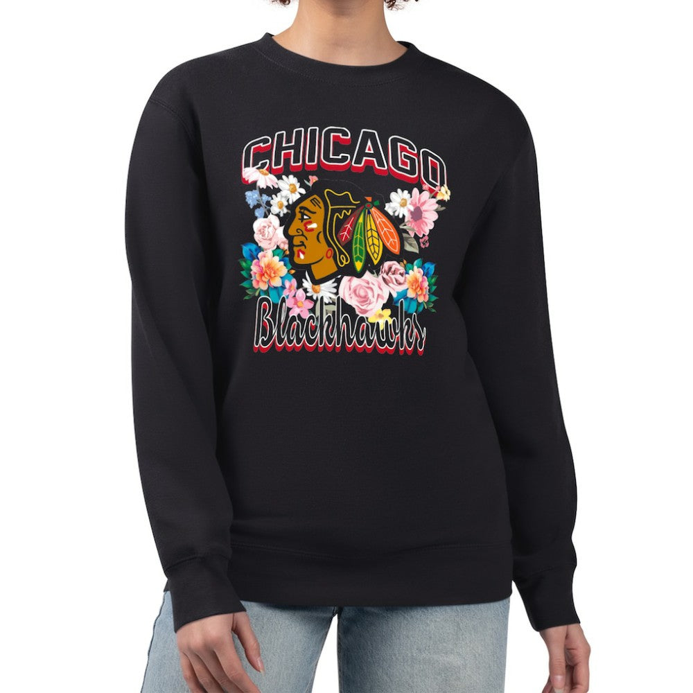 Chicago Blackhawks G-III 4Her by Carl Banks Women's Flower Logo Pullover Sweatshirt - Black - NHL
