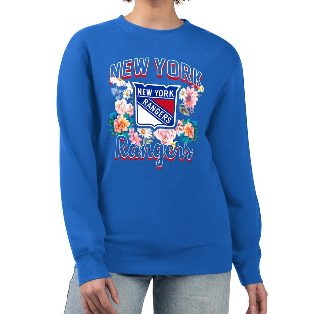 New York Rangers G-III 4Her by Carl Banks Women's Flower Logo Pullover Sweatshirt - Blue - NHL
