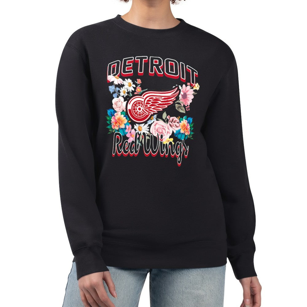 Detroit Red Wings G-III 4Her by Carl Banks Women's Flower Logo Pullover Sweatshirt - Black - NHL