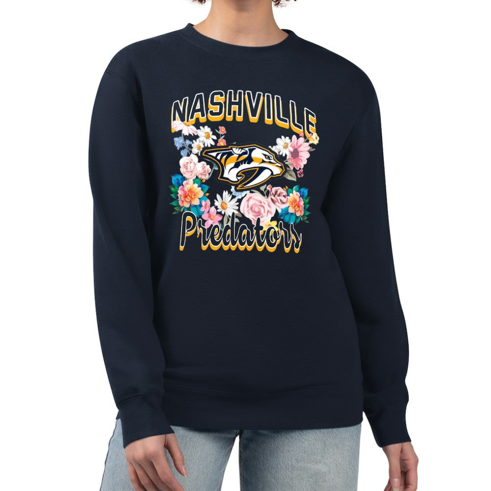 Nashville Predators G-III 4Her by Carl Banks Women's Flower Logo Pullover Sweatshirt - Navy - NHL