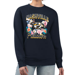 Nashville Predators G-III 4Her by Carl Banks Women's Flower Logo Pullover Sweatshirt - Navy - NHL