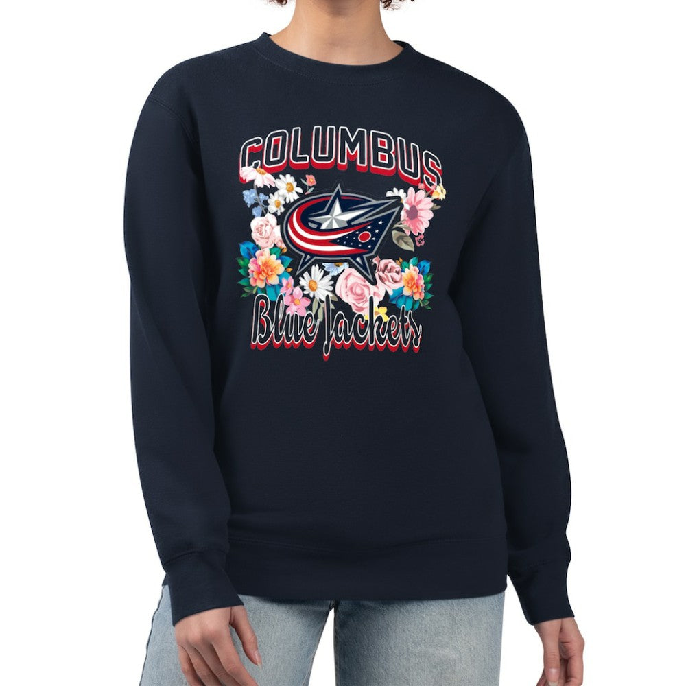 Columbus Blue Jackets G-III 4Her by Carl Banks Women's Flower Logo Pullover Sweatshirt - Navy - NHL