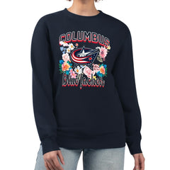 Columbus Blue Jackets G-III 4Her by Carl Banks Women's Flower Logo Pullover Sweatshirt - Navy - NHL