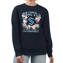 Seattle Kraken G-III 4Her by Carl Banks Women's Flower Logo Pullover Sweatshirt - Deep Sea Blue - NHL