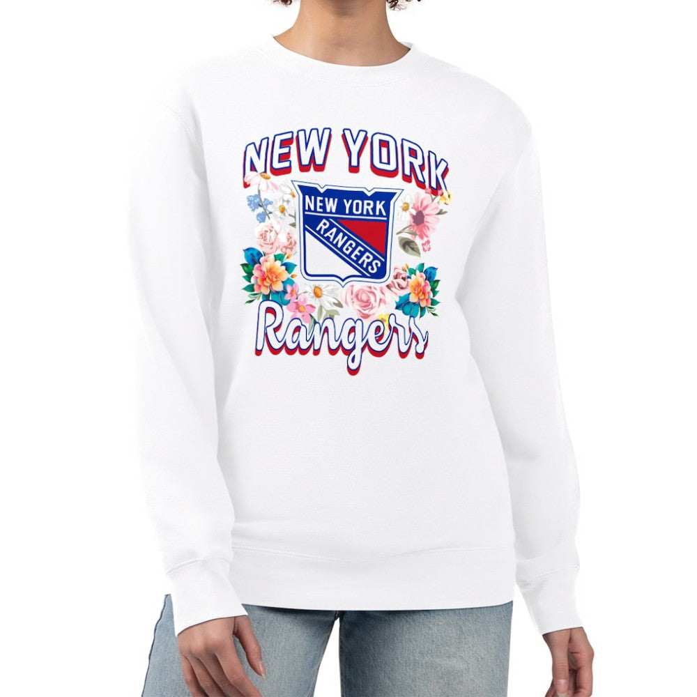 New York Rangers G-III 4Her by Carl Banks Women's Flower Logo Pullover Sweatshirt - White - NHL