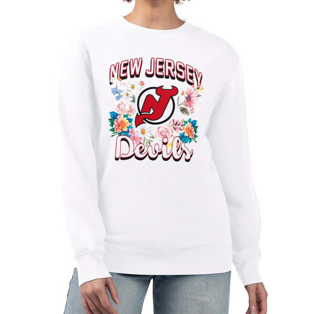 New Jersey Devils G-III 4Her by Carl Banks Women's Flower Logo Pullover Sweatshirt - White - NHL