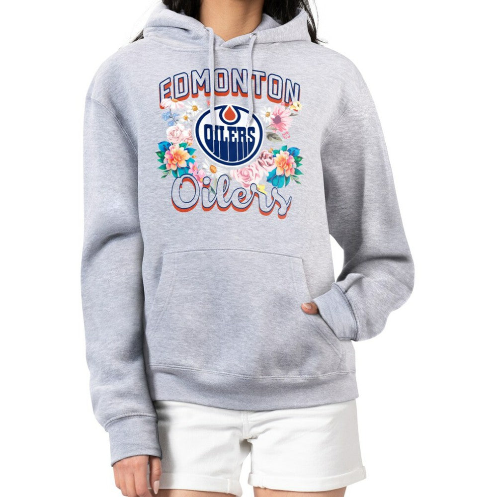 Edmonton Oilers G-III 4Her by Carl Banks Women's Flower Logo Pullover Hoodie - Heather Gray - NHL