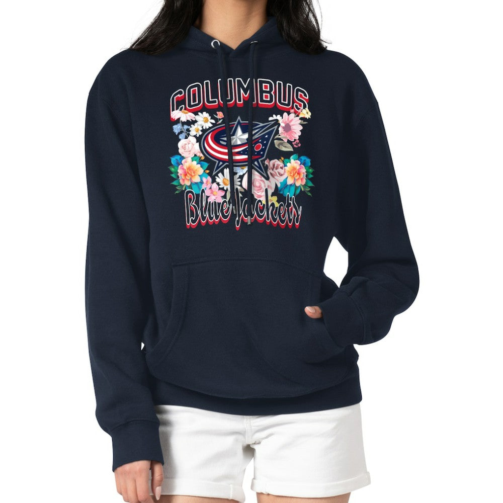 Columbus Blue Jackets G-III 4Her by Carl Banks Women's Flower Logo Pullover Hoodie - Navy - NHL