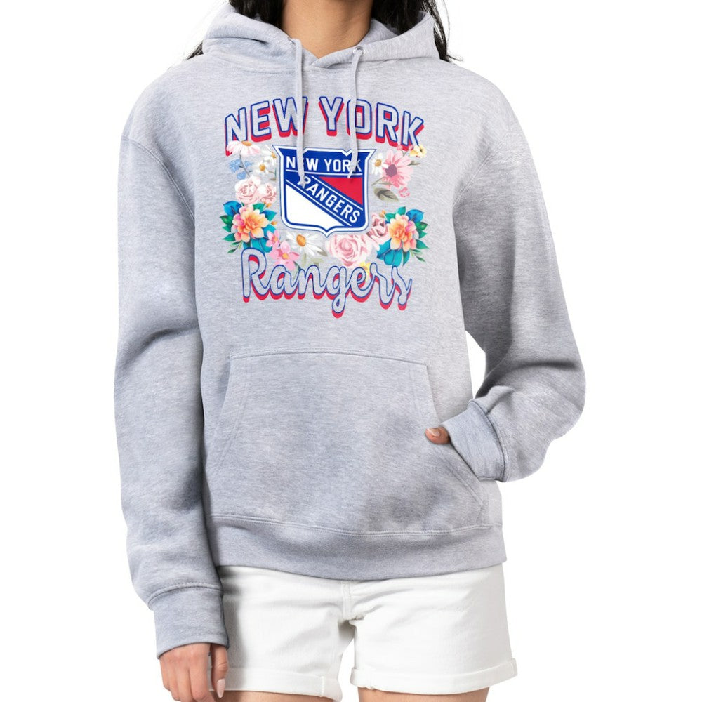 New York Rangers G-III 4Her by Carl Banks Women's Flower Logo Pullover Hoodie - Heather Gray - NHL