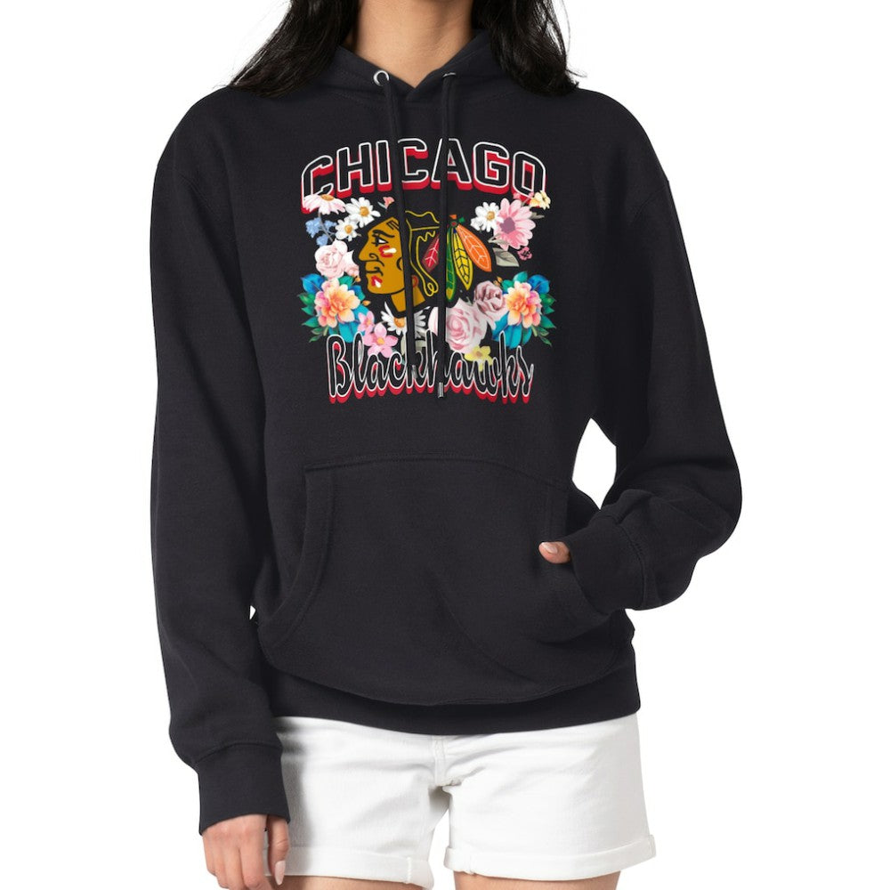 Chicago Blackhawks G-III 4Her by Carl Banks Women's Flower Logo Pullover Hoodie - Black - NHL
