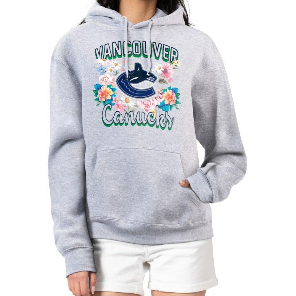 Vancouver Canucks G-III 4Her by Carl Banks Women's Flower Logo Pullover Hoodie - Heather Gray - NHL